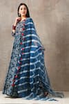 Rekha Agra_Blue Organza, Cotton Slub Notched Printed Anarkali With Dupatta _Online_at_Aza_Fashions