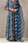 Buy_Rekha Agra_Blue Organza, Cotton Slub Notched Printed Anarkali With Dupatta _Online_at_Aza_Fashions
