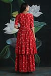 Shop_Rekha Agra_Red Organza, Satin, Crinkled Cotton V Neck Printed Kurta Set _at_Aza_Fashions