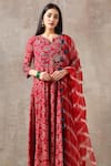Buy_Rekha Agra_Red Organza, Cotton Slub Notched Printed Anarkali With Dupatta _Online_at_Aza_Fashions