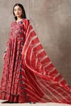 Buy_Rekha Agra_Red Organza, Cotton Slub Notched Printed Anarkali With Dupatta _at_Aza_Fashions