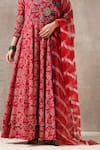 Rekha Agra_Red Organza, Cotton Slub Notched Printed Anarkali With Dupatta _at_Aza_Fashions