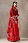 Buy_Rekha Agra_Red Silk, Organza, Velvet V Neck Embroidered Kurta Set _at_Aza_Fashions