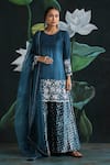 Buy_Rekha Agra_Blue Organza, Satin, Crinkled Cotton Round Silk Embroidered Kurta Set _at_Aza_Fashions