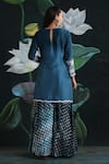 Rekha Agra_Blue Organza, Satin, Crinkled Cotton Round Silk Embroidered Kurta Set _Online_at_Aza_Fashions