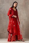 Rekha Agra_Red Silk, Organza, Velvet V Neck Embroidered Kurta Set _Online_at_Aza_Fashions