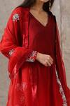 Shop_Rekha Agra_Red Silk, Organza, Velvet V Neck Embroidered Kurta Set _Online_at_Aza_Fashions