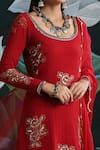 Rekha Agra_Red Cotton Handloom Embroidery Round Layered Kurta With Dupatta _Online_at_Aza_Fashions