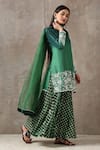 Buy_Rekha Agra_Green Silk, Organza, Velvet V Neck Embroidered Kurta Set _at_Aza_Fashions