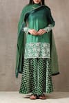 Rekha Agra_Green Silk, Organza, Velvet V Neck Embroidered Kurta Set _at_Aza_Fashions