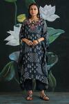 Buy_Rekha Agra_Blue Cotton Silk, Flat Chiffon V Neck Printed Kaftan Tunic And Pant Set _at_Aza_Fashions