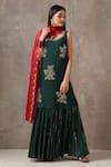 Buy_Rekha Agra_Green Organza, Cotton Slub Scoop Neck Embroidered Kurta With Dupatta _at_Aza_Fashions