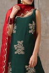 Rekha Agra_Green Organza, Cotton Slub Scoop Neck Embroidered Kurta With Dupatta _Online_at_Aza_Fashions