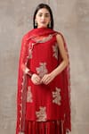 Rekha Agra_Red Organza, Cotton Slub Scoop Neck Embroidered Kurta With Dupatta _Online_at_Aza_Fashions