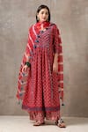 Buy_Rekha Agra_Red Organza, Cotton Slub V Neck Bandhani Print Anarkali Set _at_Aza_Fashions