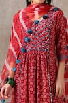 Buy_Rekha Agra_Red Organza, Cotton Slub V Neck Bandhani Print Anarkali Set _Online_at_Aza_Fashions