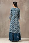 Shop_Rekha Agra_Blue Organza, Cotton Slub Notched Floral Print Kurta Set _at_Aza_Fashions