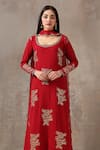 Shop_Rekha Agra_Red Organza, Cotton Slub Scoop Neck Embroidered Kurta Set _at_Aza_Fashions