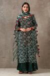 Buy_Rekha Agra_Green Cotton Slub Notched Floral Print Kurta Set _at_Aza_Fashions