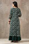 Shop_Rekha Agra_Green Cotton Slub Notched Floral Print Kurta Set _at_Aza_Fashions