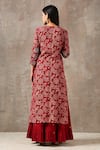 Shop_Rekha Agra_Red Organza, Cotton Slub Notched Floral Print Kurta Set _at_Aza_Fashions