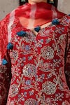 Shop_Rekha Agra_Red Organza, Cotton Slub Notched Floral Print Kurta Set _Online_at_Aza_Fashions