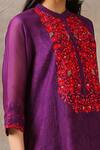 Rekha Agra_Purple Handloom Chanderi Mandarin Collar Kurta Set_Online_at_Aza_Fashions