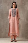 Buy_Rekha Agra_Pink Handloom Chanderi Mandarin Collar Kurta Set _at_Aza_Fashions