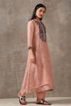 Rekha Agra_Pink Handloom Chanderi Mandarin Collar Kurta Set _Online_at_Aza_Fashions