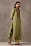 Buy_Rekha Agra_Green Handloom Chanderi Mandarin Collar Kurta Set _at_Aza_Fashions