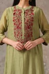 Buy_Rekha Agra_Green Handloom Chanderi Mandarin Collar Kurta Set _Online_at_Aza_Fashions