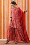 Rekha Agra Red Slub And Chiffon Lining Block Print, Gota Kurta Gharara Set Online at Aza Fashions Rekha Agra_Red Slub And Chiffon Lining Block Print, Gota Kurta Gharara Set _Online_at_Aza_Fashions