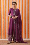 Buy_Rekha Agra_Purple Handloom Chanderi And Cotton Silk Block Print, Pearl & Kurta Pant Set _at_Aza_Fashions