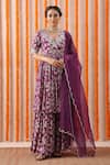 Buy Rekha Agra Purple Cotton Slub And Organza Block Print, Pearl, Thread & Kurta Gharara Set at Aza Fashions Buy_Rekha Agra_Purple Cotton Slub And Organza Block Print, Pearl, Thread & Kurta Gharara Set _at_Aza_Fashions