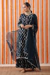 Rekha Agra_Blue Crepe And Organza Lining Cotton Block Print, Thread & Kurta Sharara Set _Online_at_Aza_Fashions