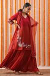 Buy_Rekha Agra_Maroon Slub And Chiffon Lining Embroidered Kurta With Dupatta _at_Aza_Fashions
