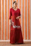 Rekha Agra_Maroon Slub And Chiffon Lining Embroidered Kurta With Dupatta _Online_at_Aza_Fashions