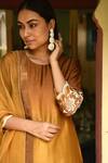 Rekha Agra_Yellow Organza, Chanderi, Modal Round Embroidered Kurta Set _Online_at_Aza_Fashions