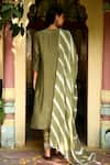 Shop_Rekha Agra_Green Handloom Chanderi Notched Kurta Set _at_Aza_Fashions