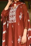 Rekha Agra_Brown Handloom Chanderi Notched Kurta Set _Online_at_Aza_Fashions