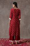 Shop_Rekha Agra_Red Chanderi And Cotton Flax Block Print & Pearl V Neck Kurta & Pant Set _at_Aza_Fashions