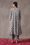 Shop_Rekha Agra_Grey Crinkled Cotton Silk Floral Motifs V Neck Print Anarkali And Palazzo Set _at_Aza_Fashions