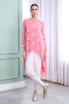 Buy_Seams Pret And Couture_Pink Georgette Embroidered Bead Work Boat Neck Reva Asymmetric Kurta And Pant Set _at_Aza_Fashions