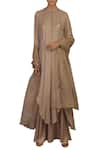 Buy_Priyam Narayan_Grey Embroidery Mandarin Mukaish Work Kurta With Kalidar Palazzos And Dupatta _at_Aza_Fashions