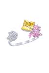 Buy_DIOSA PARIS JEWELLERY_Silver Plated Swarovski Zirconia Stone Floral Ring _at_Aza_Fashions