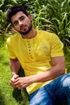 Shop_Runit Gupta_Yellow Enzyme Washed Cotton Pintuck Shirt _at_Aza_Fashions