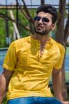 Shop_Runit Gupta_Yellow Enzyme Washed Cotton Pintuck Shirt _Online_at_Aza_Fashions
