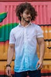 Runit Gupta_White Enzyme Washed Cotton Ombre Shirt  _Online_at_Aza_Fashions