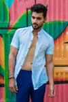 Shop_Runit Gupta_Blue Enzyme Washed Cotton Shirt For Kids For Kids_at_Aza_Fashions