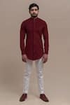 Buy_Runit Gupta_Maroon Cotton Tuxedo Shirt  _at_Aza_Fashions